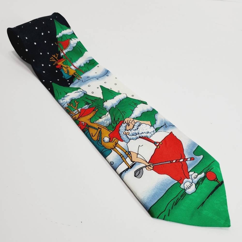 Santa Golfing Themed Multicolor Men's Neck Tie Hallmark SpecialTies 57x3.75"
